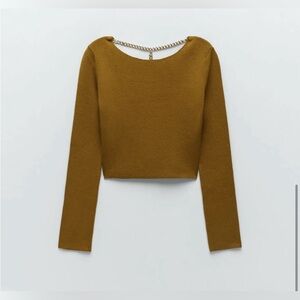 Zara - Long Sleeve Knit Top With Gold Chain - S